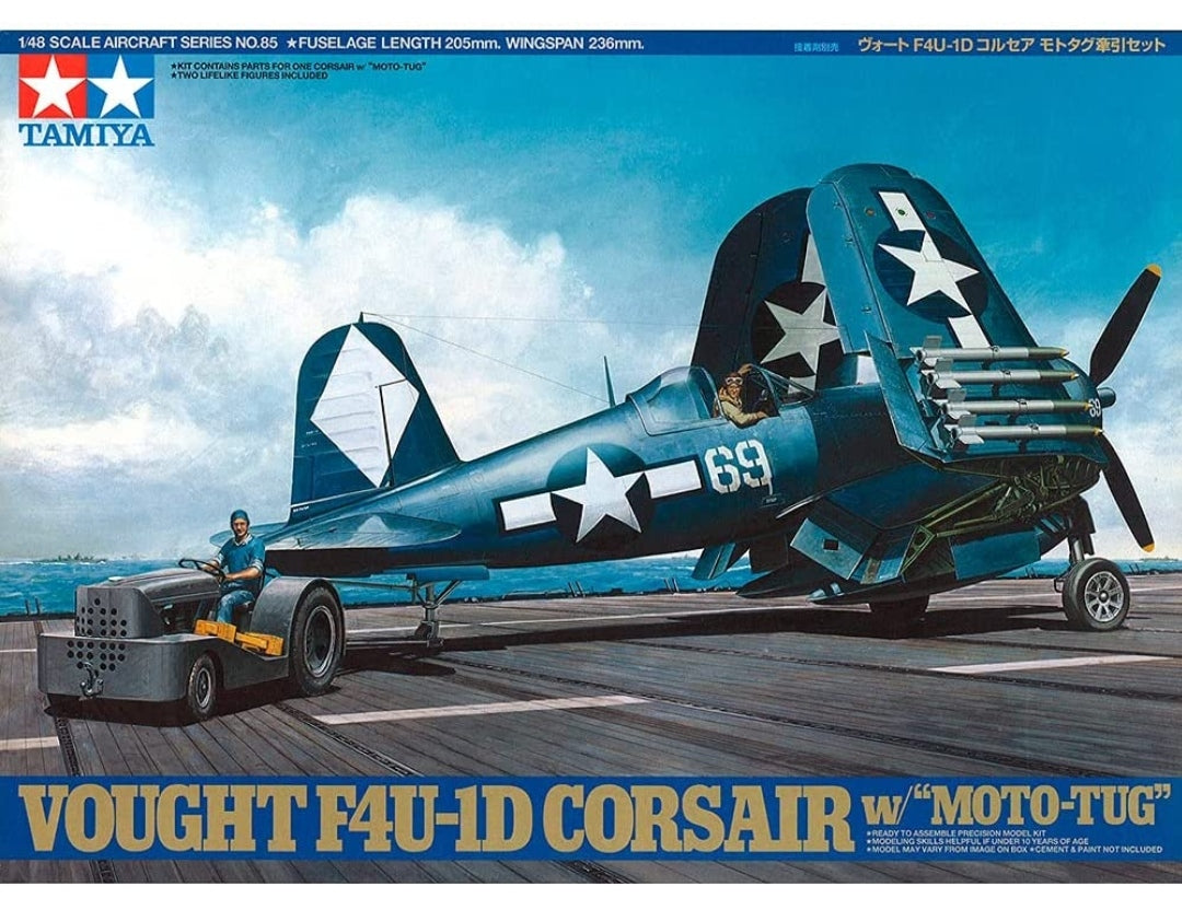 Tamiya Vought F4U-1D Corsair con Moto-Tug - Kit de modelo de plástico a escala 1:48