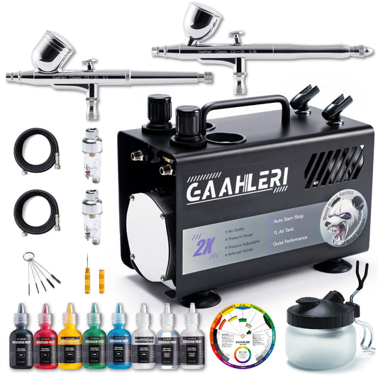 Dual Drive Series Airbrush Kit Compressor GT-918 | 2 Airbrushes | 6 Colors