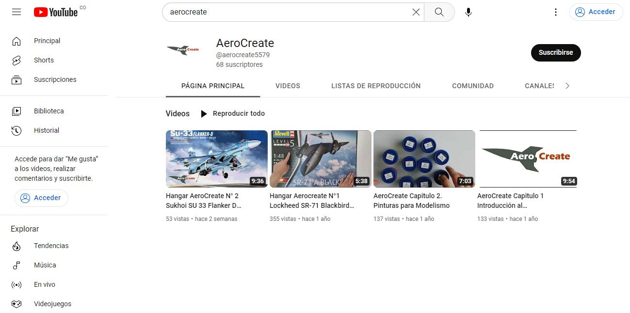 Cargar video: Canal de YouTube de AeroCreate